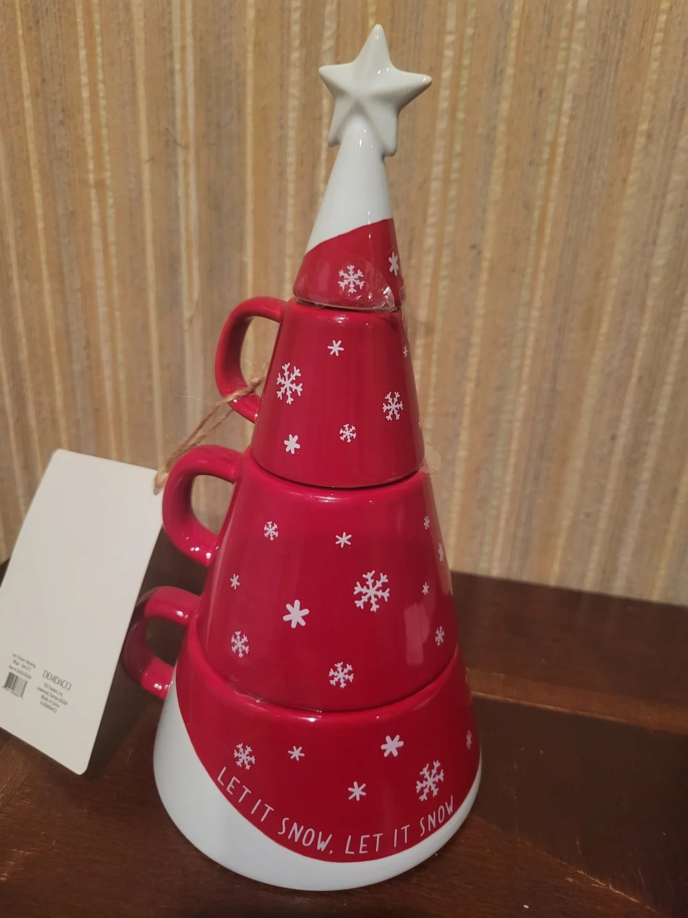 Demdaco Stacking Red Snowflake Mugs with Star Topper NWT